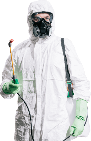 Técnico da Inseticerto com equipamento de proteção durante atendimento de dedetização em Cuiabá